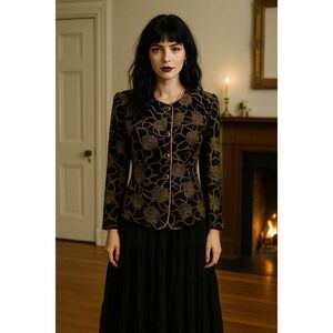 Whimsigoth Dark Fairy Black Green Gold FloralVelvet Jacket 12 Witch Indie Sleeze